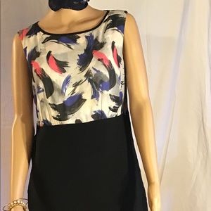 Black/multi rayon and polyester dress.